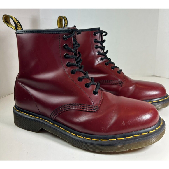 Doc Dr. Martens 1460 Leather Boots Cherry Red Lace Up US Women's Size 10 Men's 9 - Picture 3 of 16